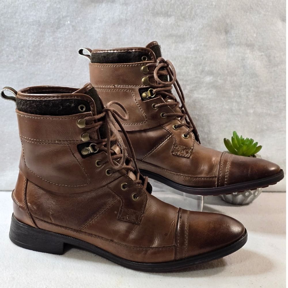 ZARA MAN Leather Lace Up Ankle Boots Brown Cap Toe Size 10/ 43 EU - Picture 5 of 11